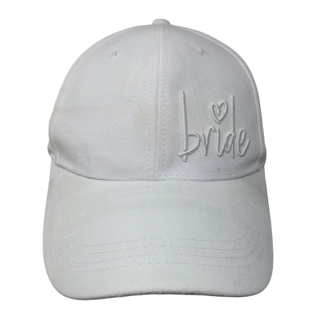 Bride Slideback Hat White One Size Adjustable Embroidered Miss to Mrs Faux Suede
